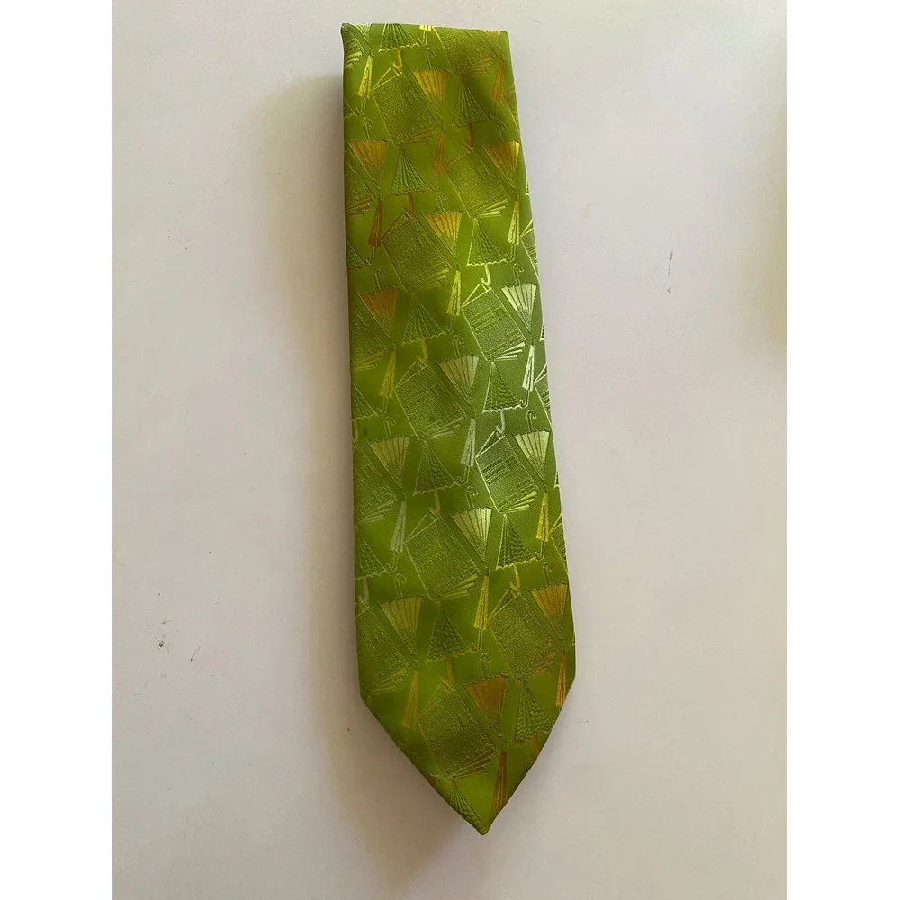 Vintage Wembley Wemlon Lime Green Umbrella Newspaper Novelty Wide Tie 4 Inch